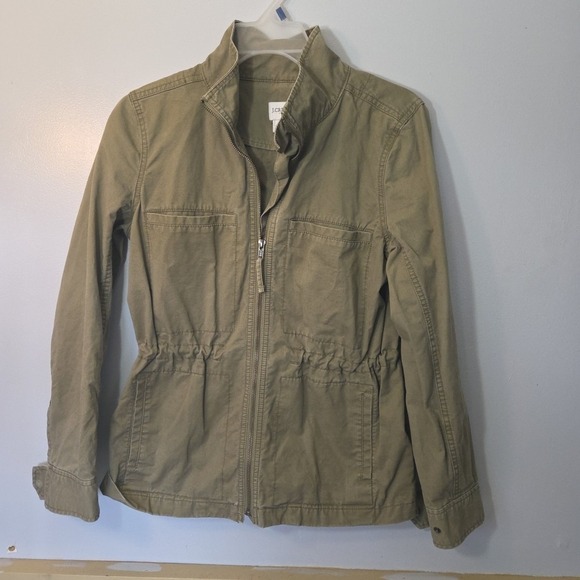 JCREW Womens Small Olive Green Full Zip Cinch Waist Utility Jacket G1506 TT1 - Picture 2 of 13